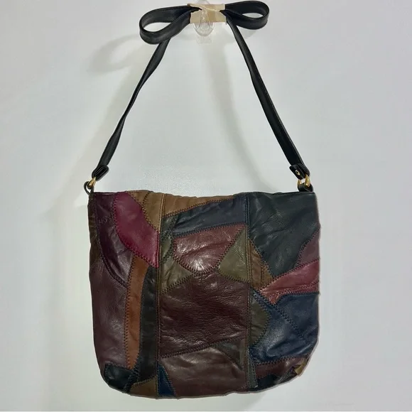 Patchwork Leather Shoulder Bag Genuine Leather Purse MultiColor Luxury Boho - Picture 6 of 16